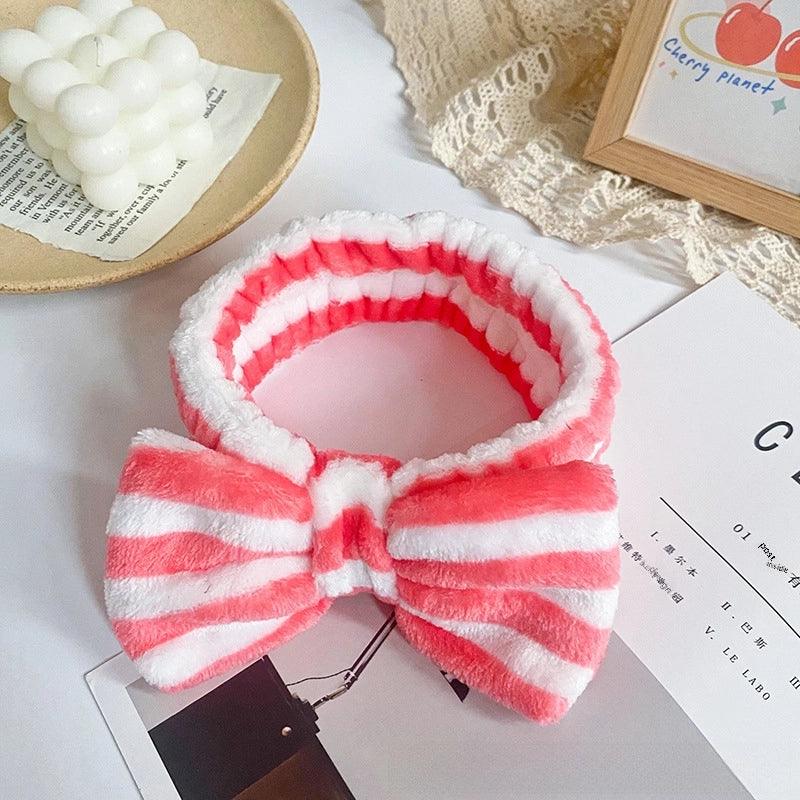 Leopard Stripe Bow Hair Band Women’s Face Washing Sports Hair Band Coral Fleece Hair Accessories