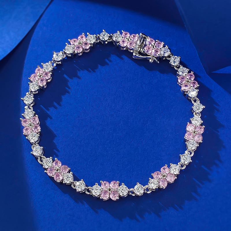 MIKAMU Jewelry 2024 New 925 Silver Fresh Pink Full Diamond Bracelet - Classic and Stylish OL