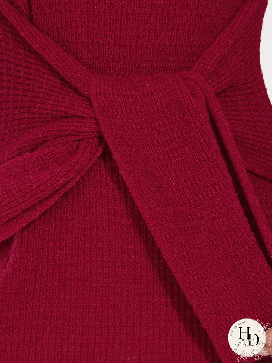 Fishtail Silhouette Sweater Dress With Belt