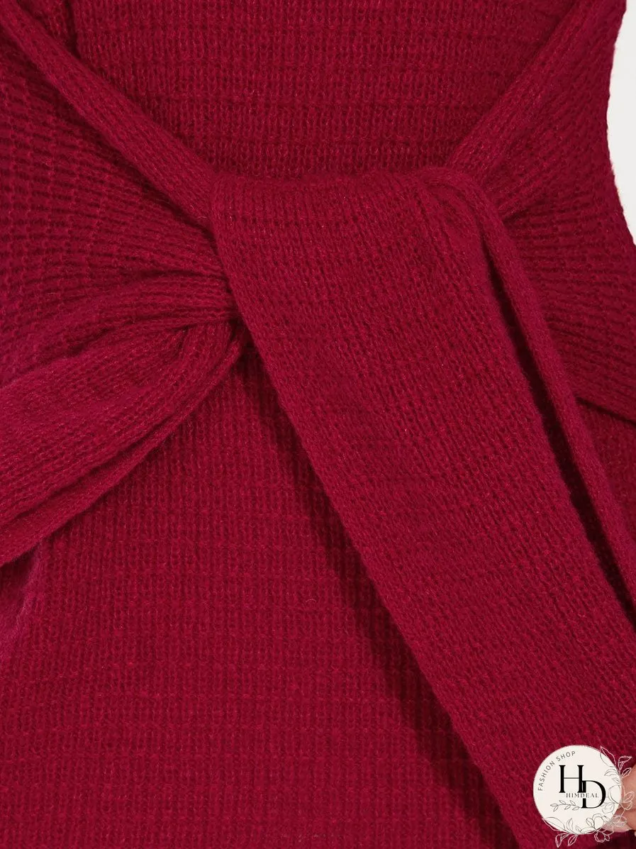Fishtail Silhouette Sweater Dress With Belt