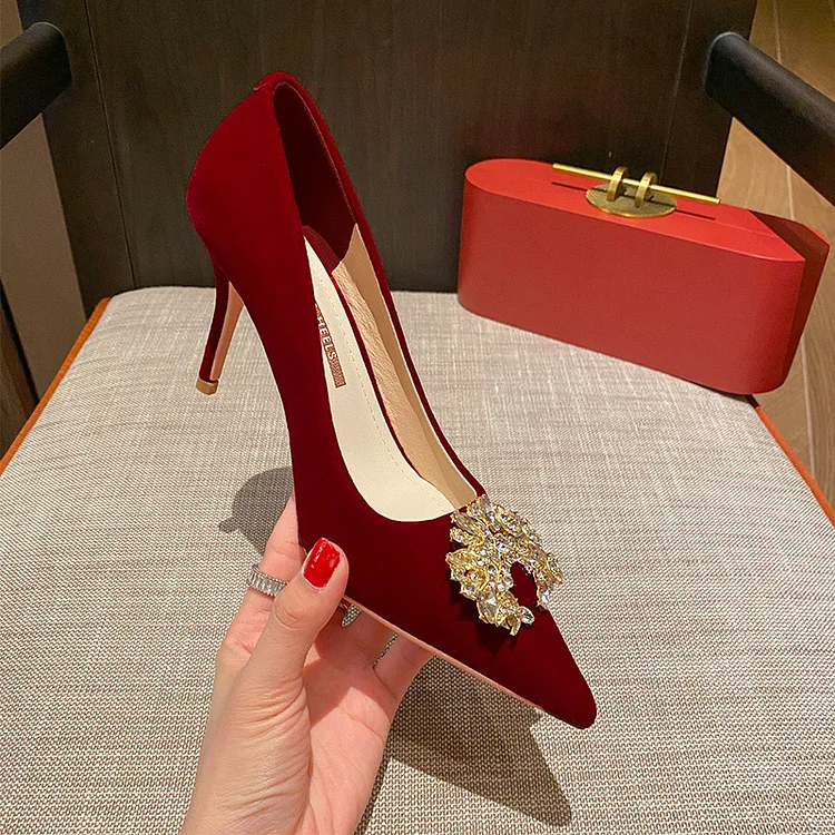 Runnig heels Runnig heels 878-53 Wedding Shoes Wedding Dress Red High Heels Women New Single Layer Shoes Large and Small Size