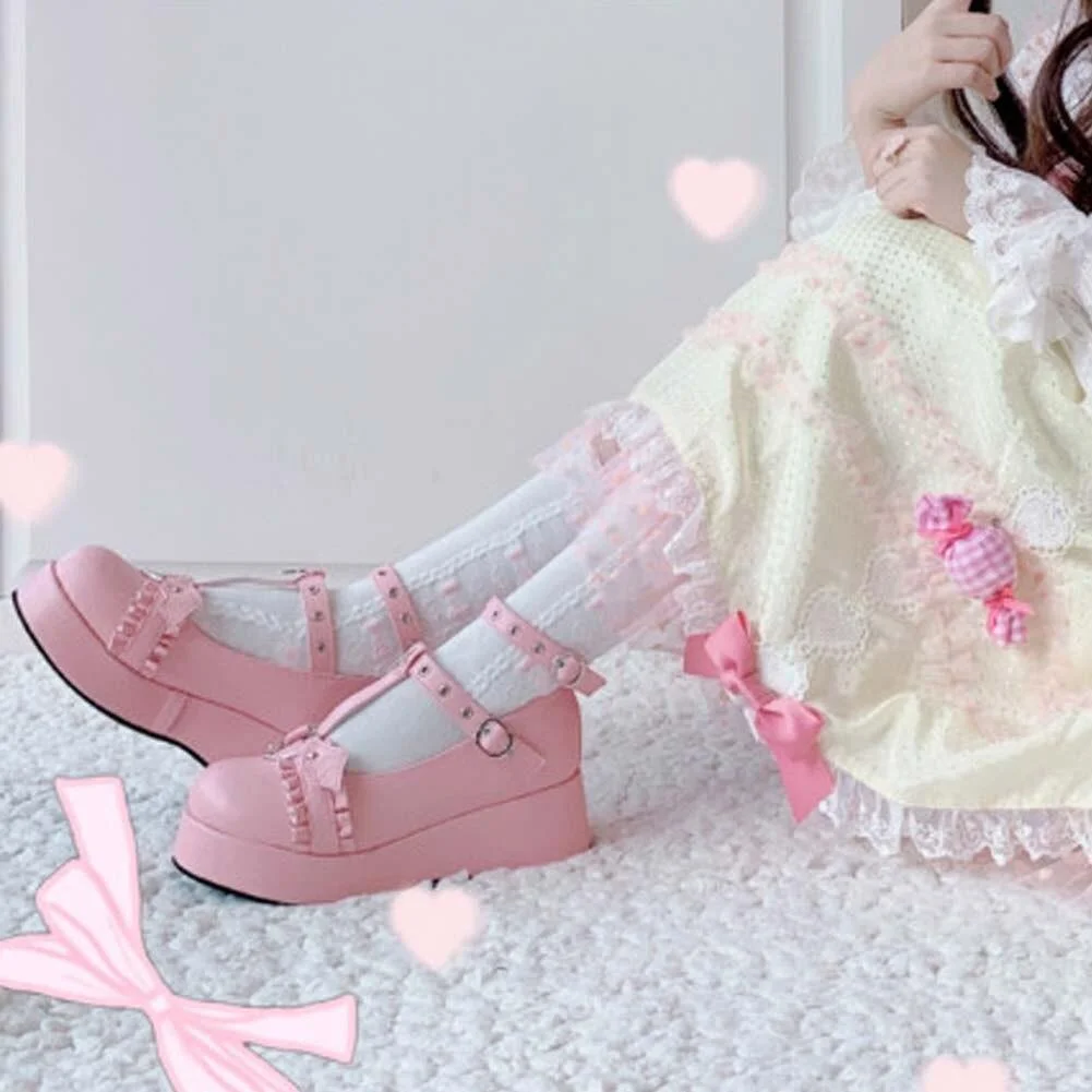 2021 Brand Girls Platform Wedges Angel Bat Marry Janes Pumps Buckle Women's Pumps New INS Cosplay Lolita Japanese Shoes Woman 1024