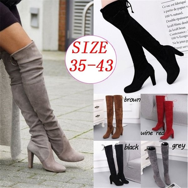 Fashion Women's Shoes Long Boots Over The Knee Boots Thick with High Heel Boots Ladies Boots Plus Size - Life is Beautiful for You - SheChoic