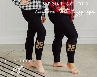 pornhint Pornhint Personalized Leggings - Birthday Gifts for Her - Her Stocking Stuffer - Mother's Day Gift - Custom Text Black Leggings - Her Christmas Gift