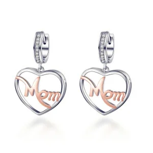 Mom Heart Earrings Diamond Cute Earrings Gift for Mother