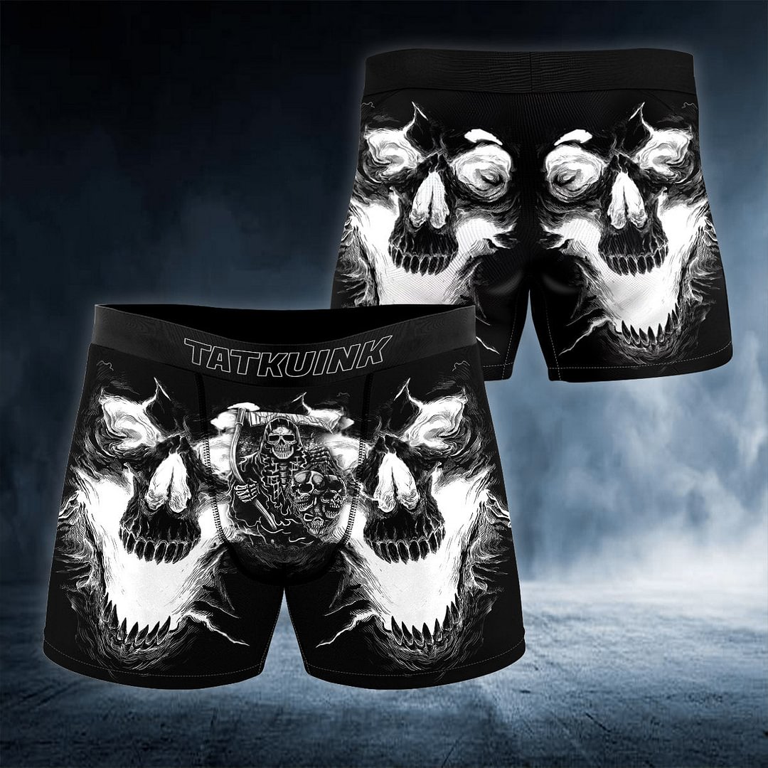 Grim Reaper White Ghost Skull Boxer Briefs Men Underwear