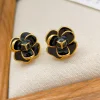 Black White Camellia Floral Earrings