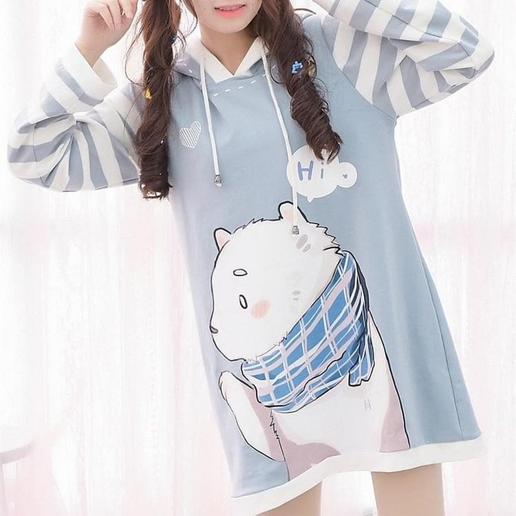 Blue/Pink Mori Girl Polar Printed Oversize Sweatshirt Dress SP178938