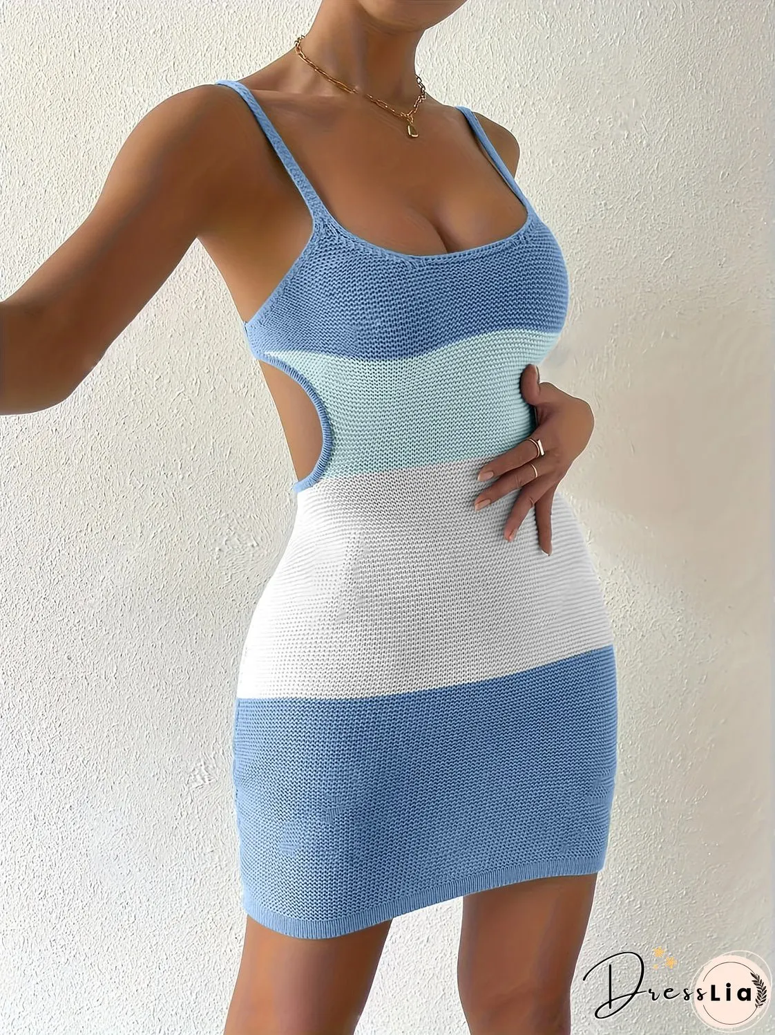 Color Block Scoop Neck Cover Up Dress