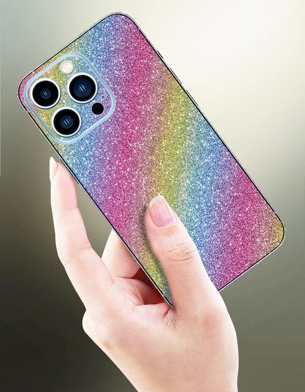 Compatible with iPhone 13 Pro Max Bling Glitter Sticker Skin Wraps Shiny Sparkle Cute for Women Girls Girly Luxury Sticker 2 Pack Rainbow