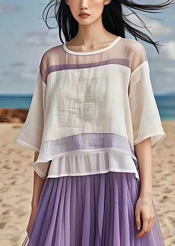 Pre sale - shipping in 30 days/New Beige O Neck Cozy Cotton Tops Half Sleeve