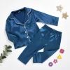 Kid Baby Girl Boy Silk Satin Tops Pant Long Sleeve  Pajamas