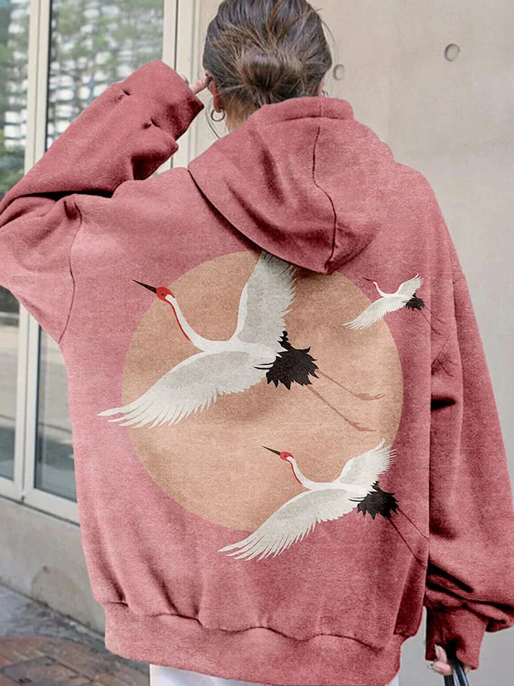 Flying Cranes Japanese Art Graphic Comfy Hoodie / DarkAcademias /Darkacademias