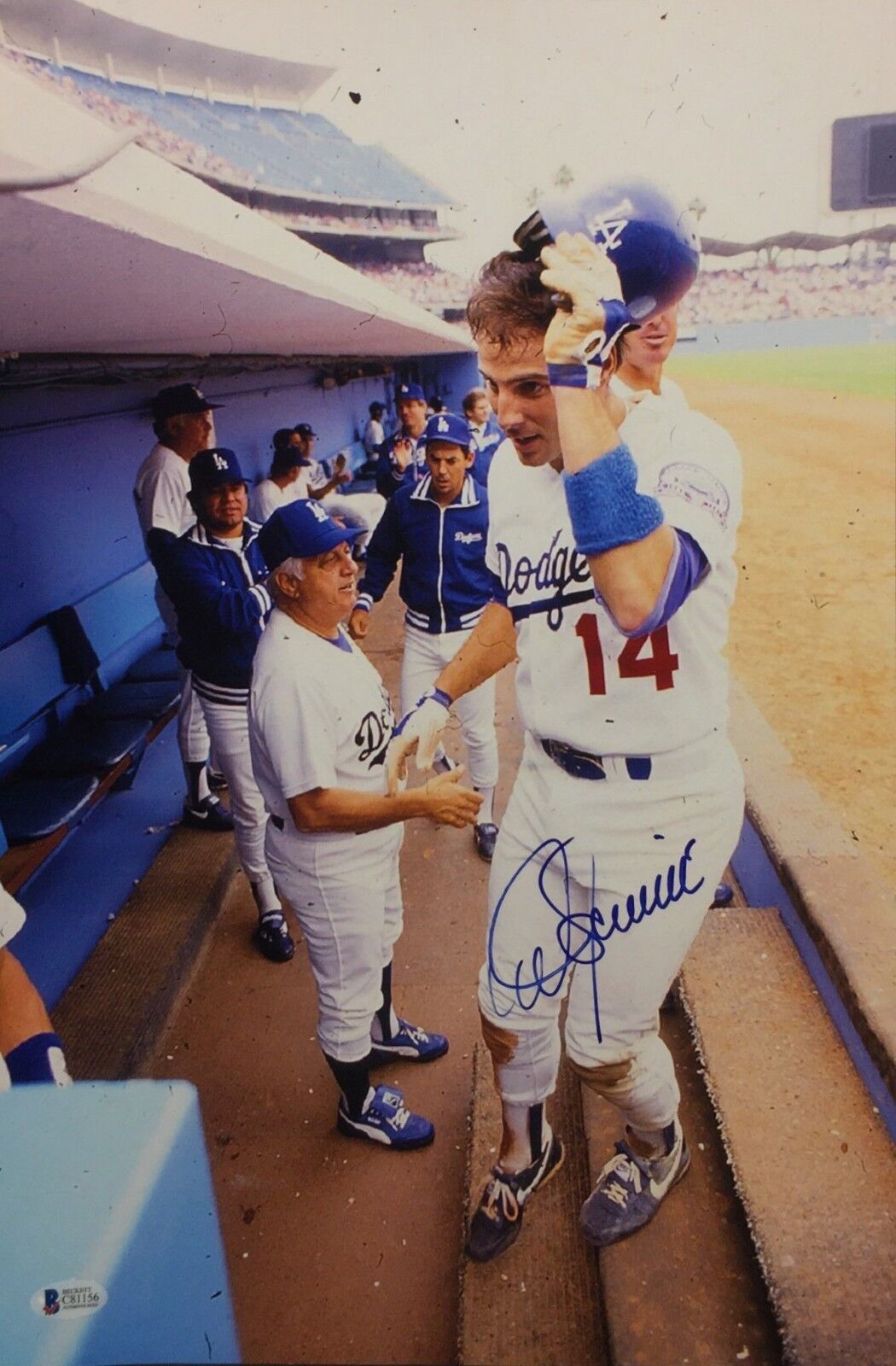 Mike Scioscia Signed Dodgers Baseball 12x18 Photo Poster painting Beckett BAS C81156