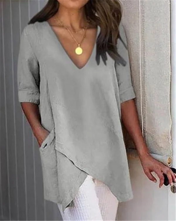 Half Sleeve Irregular Plus Size Blouses Asymmetrical Hem Shirts