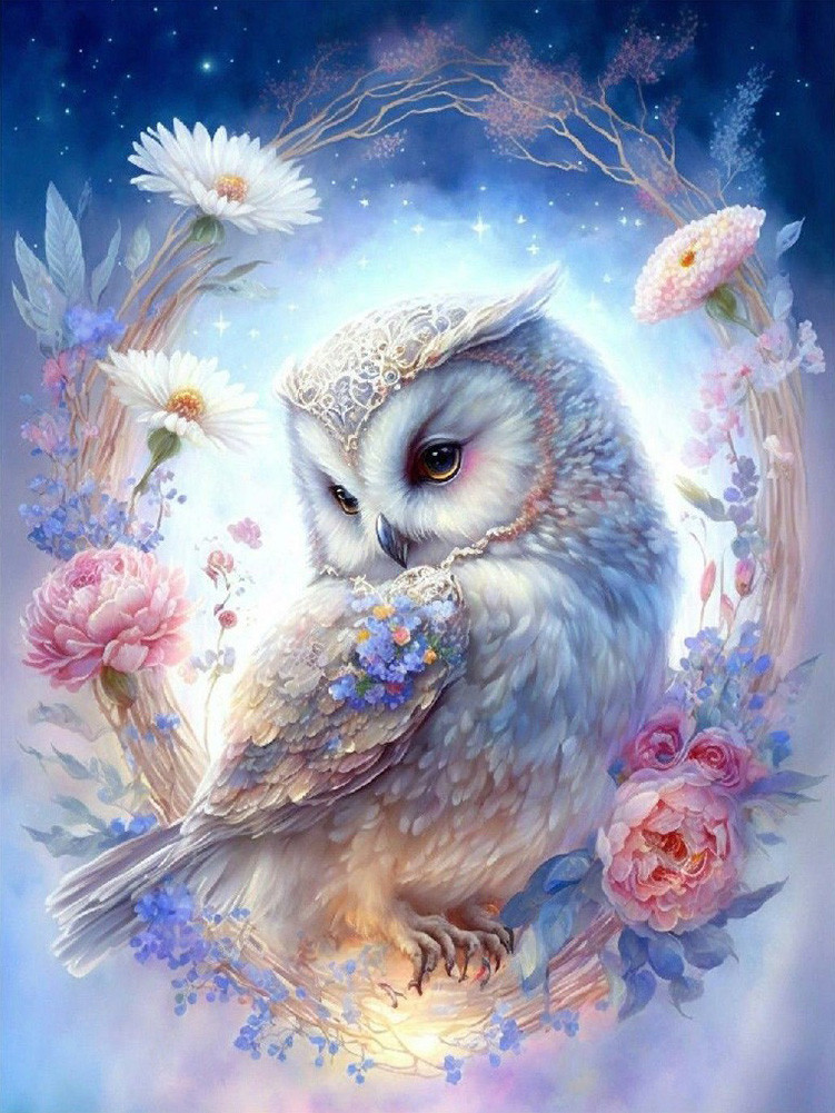 Flower Owl 30*40cm(picture) full round drill diamond painting with 4 to 12 colors of AB drill