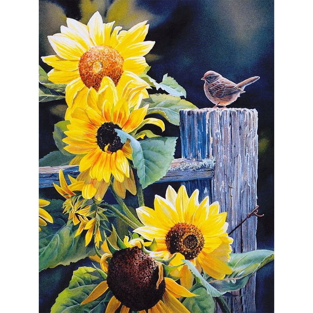 Sunflowers Bird - Full Round - Diamond Painting(30*40cm)
