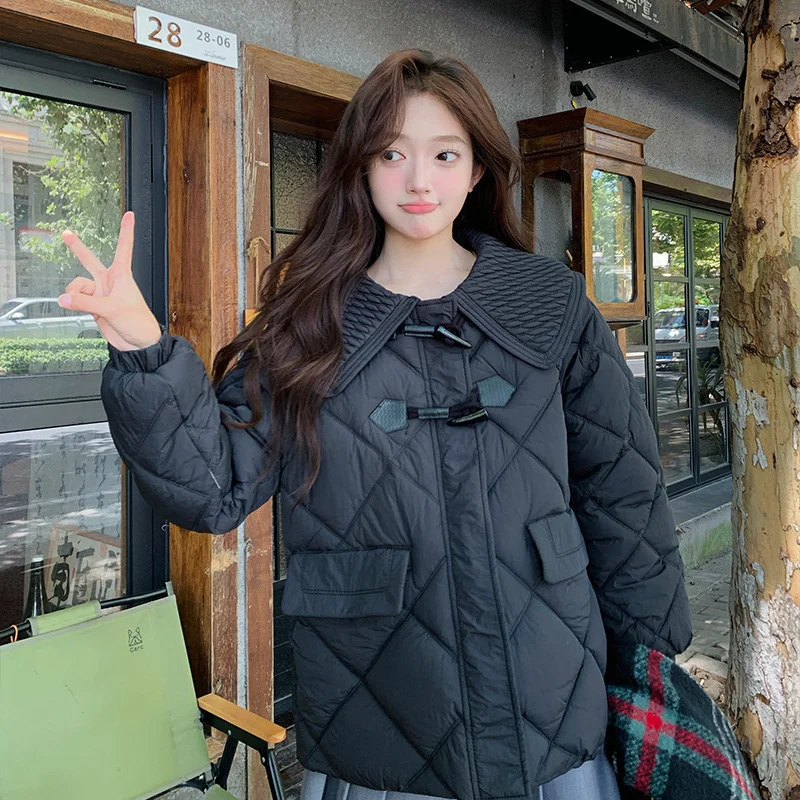 Toloer Advanced Feeling Super Good-Looking Cotton Jacket 2024 Winter Coat Female New Navy Collar Short Cotton-Padded Coat Plate Buckle Down Cotton-Padded Jacket-Outfit Ideas