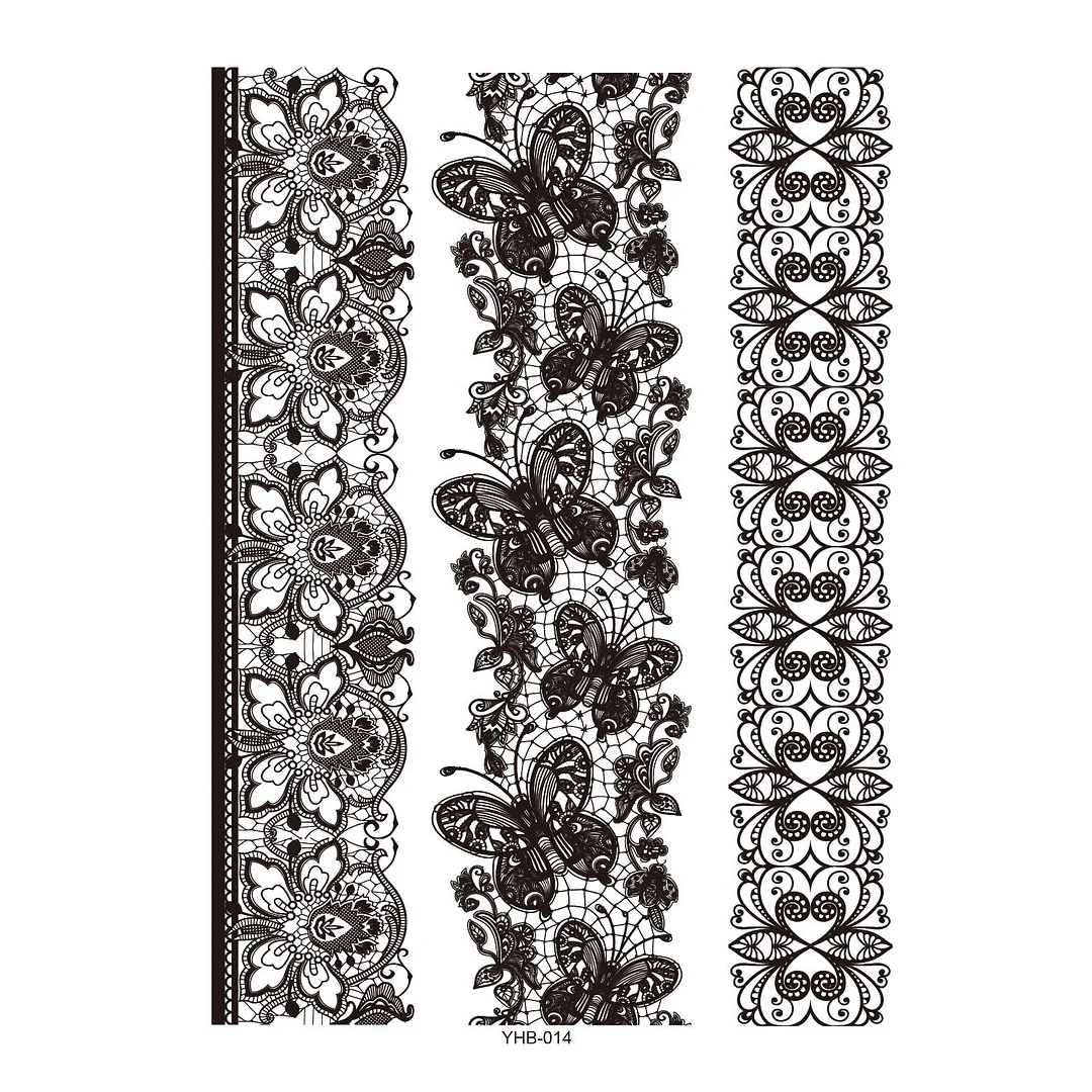 Stockings Tattoo Legs Black Henna Lace Bracelet Temporary Tatoo Sticker Mehndi Stickers for Hand Finger Leg Thigh Body Art Decal