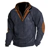 Men's Outdoor Casual Zip Polo Stand Collar Long Sleeve Sweatshirt Double Layer Lapel Fur Leather Collar Pullover by Inlyline