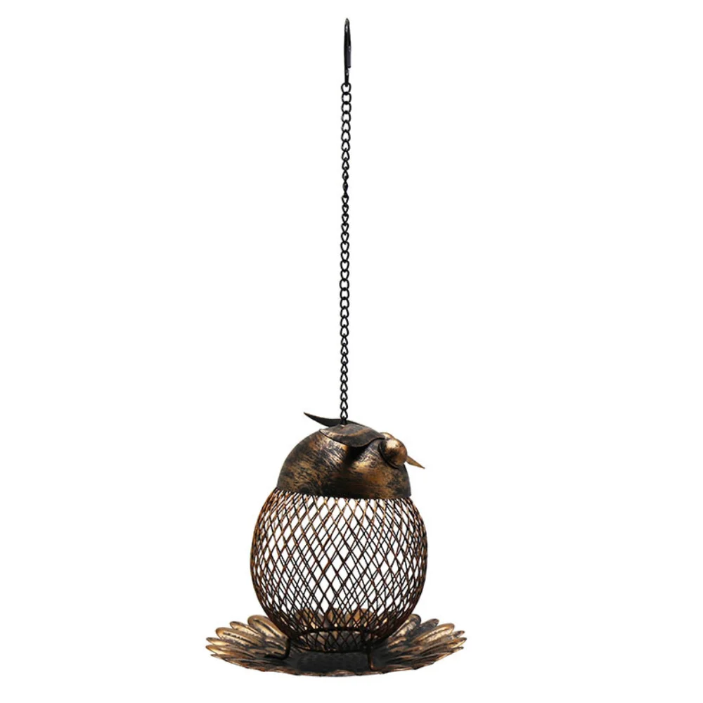 Wrought iron owl metal hanging bird feeder