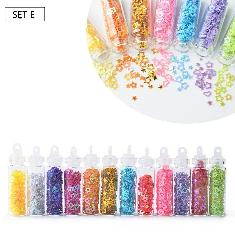 12Colors 3d Hollow Acrylic Flakes Shiny Nail Glitter Ultra-thin Nail Sequin Set For DIY Nails Decorations