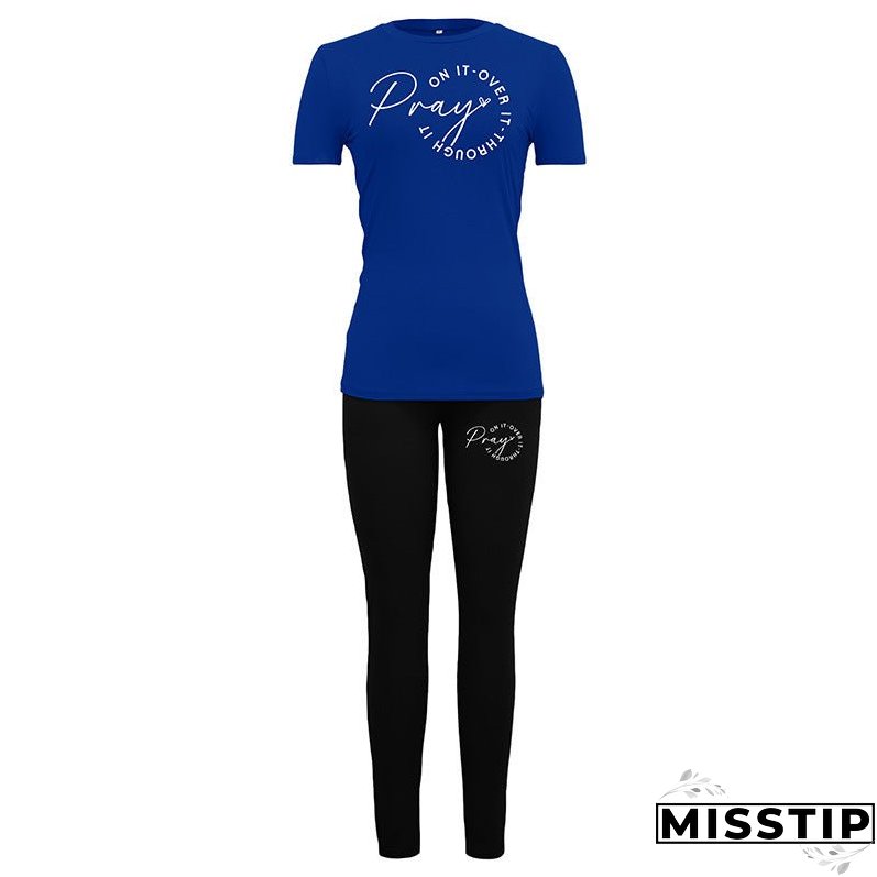 Women's Theme Printed Sports Short-sleeved T-shirt Tights Suits