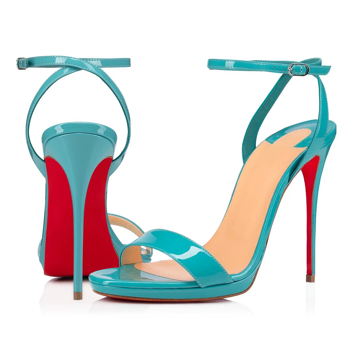 100mm/120mm Women's Low  Platform Sandals Round Open Toe Red Bottom Ankle Straps Matte Pumps-MERUMOTE