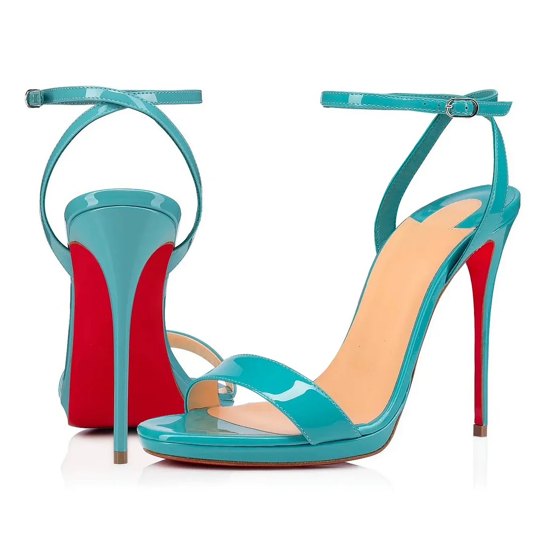 100mm/120mm Women's Low  Platform Sandals Round Open Toe Red Bottom Ankle Straps Matte Pumps-MERUMOTE