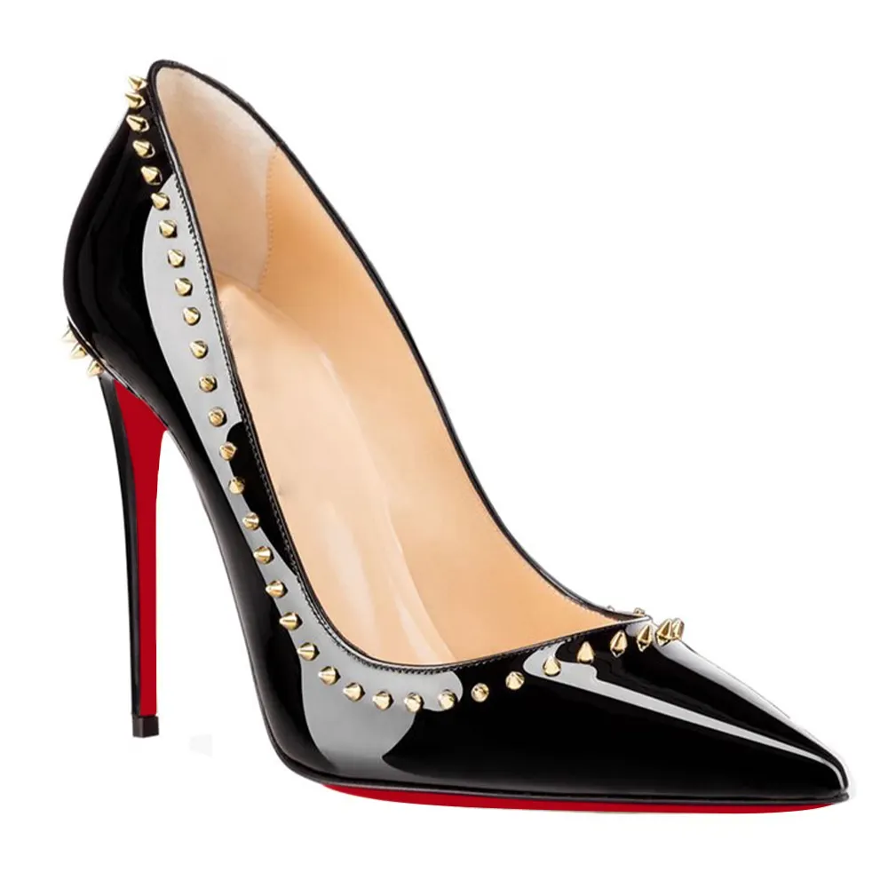100mm Women's High Heels Red Soles Pumps Party Stilettos With Rivets-vocosishoes