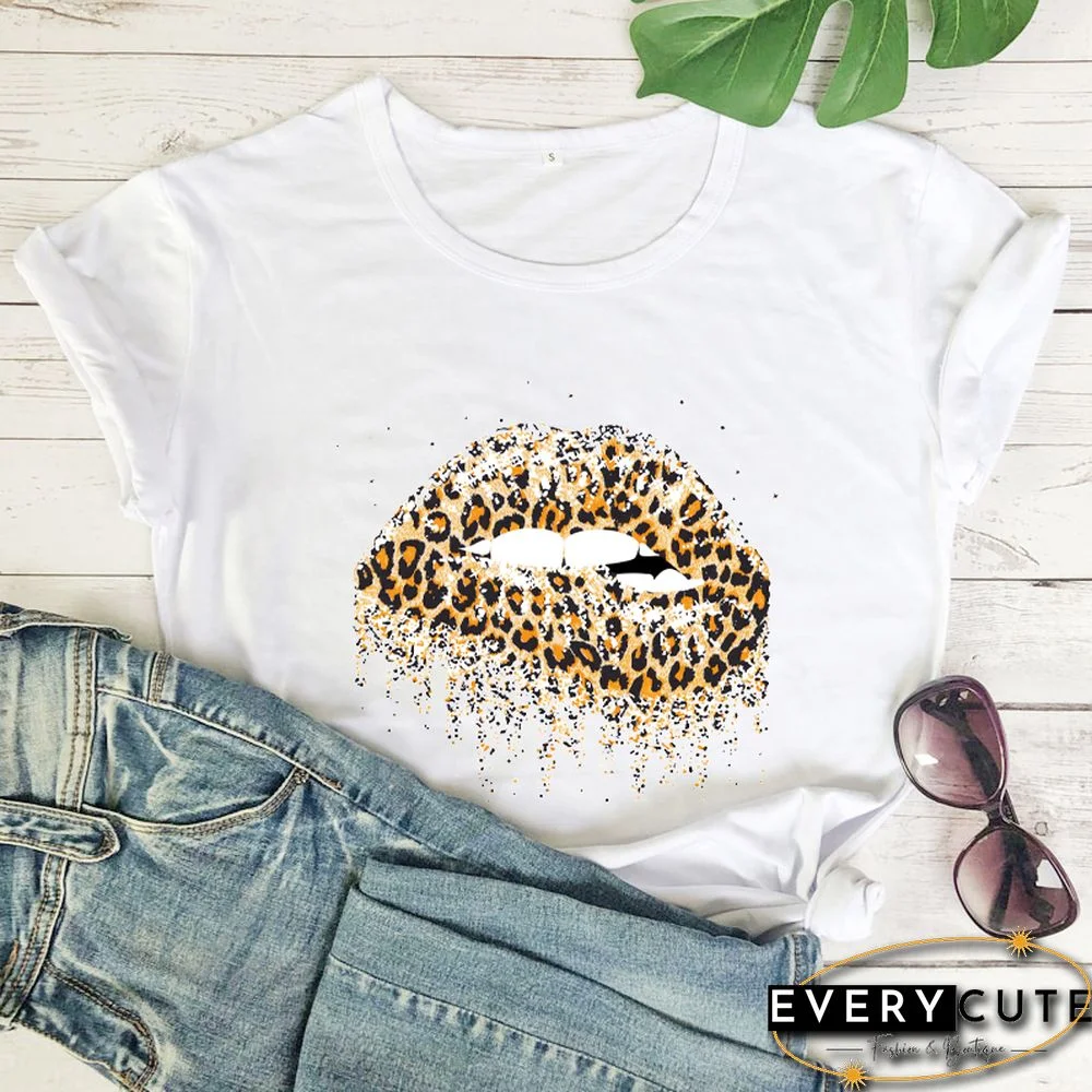 Funny Leopard Lips Dripping T-shirt TrendyPersonalityShirtsWomenFashionCasualPureCottonVintageShirt 90sAesthetic Tee