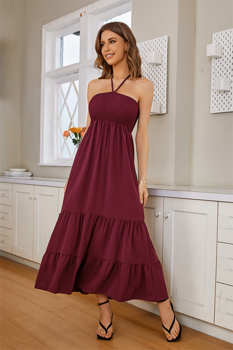 Garie Beach Halter Neck Smocking A-Shape Dress