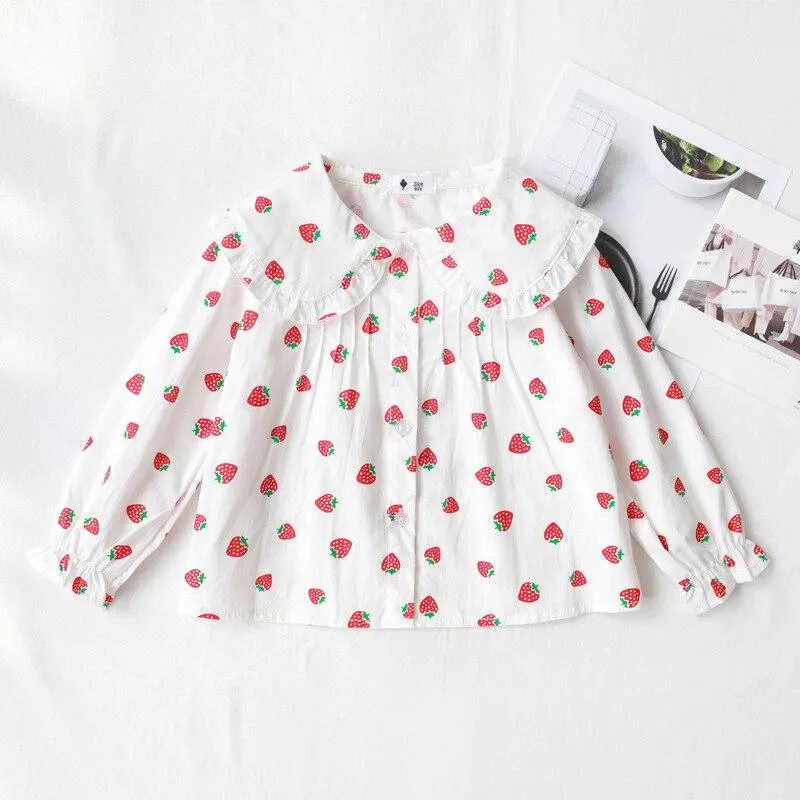 2-8T Toddler Kid Baby Girl Spring Summer Clothes Long Sleeve Ruffles Print Blouses Elegant Cute Sweet Shirt Party Club Tee Top