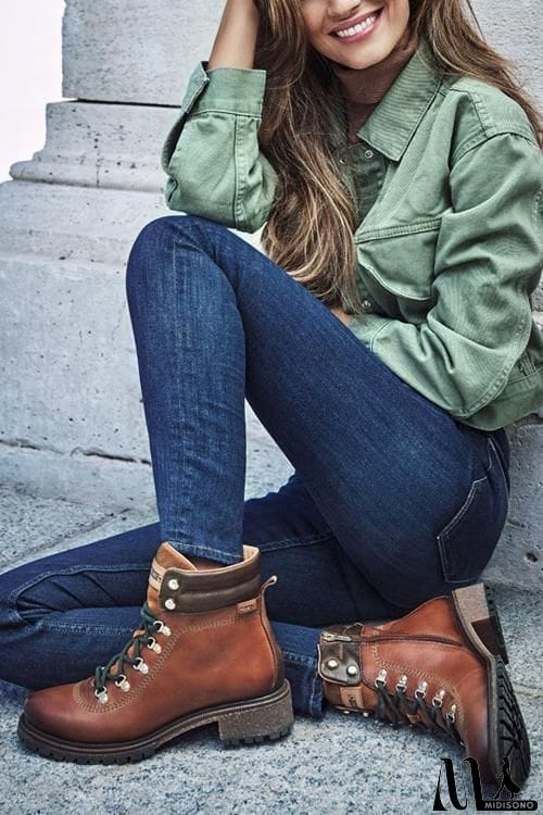 MidiSono - Low Heel Lace Up Martin Boots