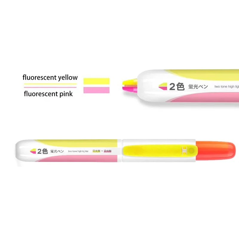 1PC Highlighter Pen 2 Color In 1 Fluorescent Markers Refillable Retractable Highlighters for Marking Highliting Drawing Doodling