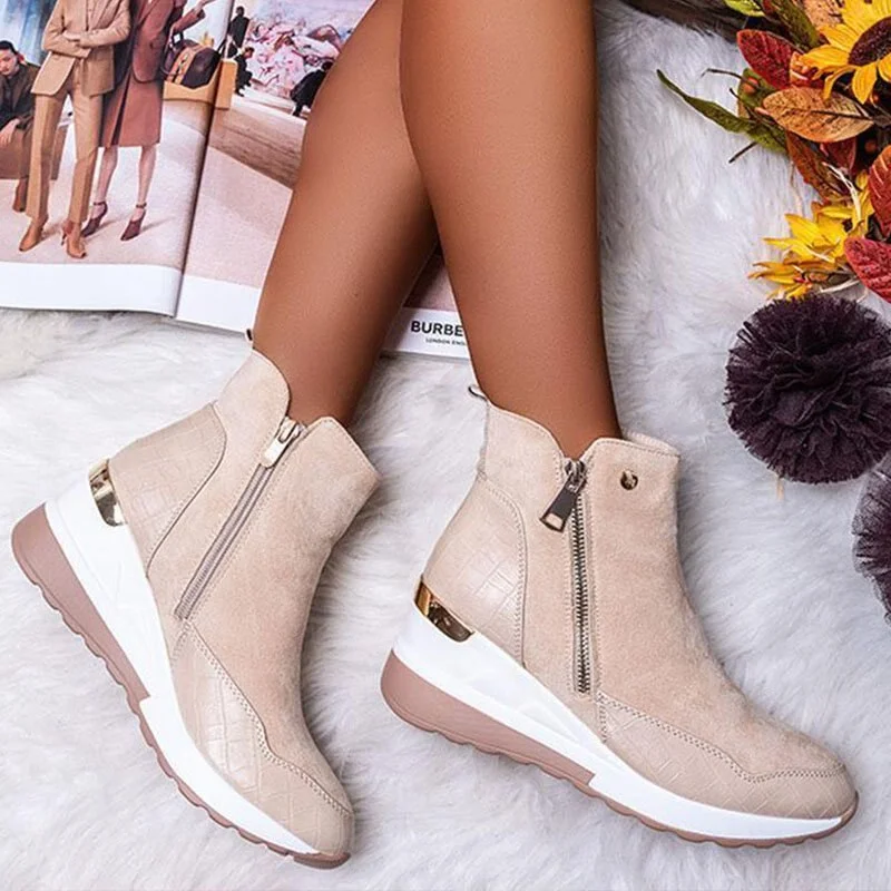 Plus Size Warm Plush Winter Botas Chunky Sneakers Ankle Boots Women Shoes Ladys Zipper Buckle Thick Sole Platform Zapatos Mujer
