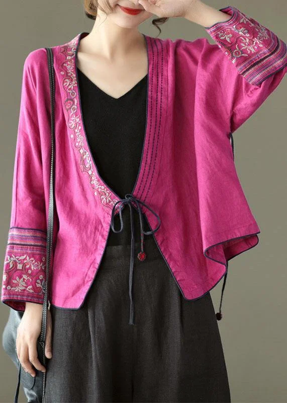 Rose Embroideried Long sleeve Linen Shirt