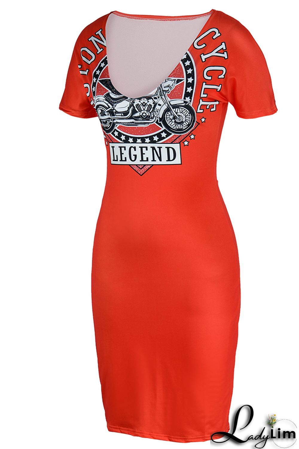Tangerine Red Fashion Print Patchwork V Neck Pencil Skirt Dresses