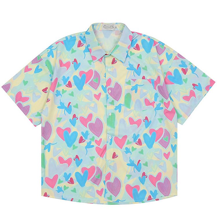 Vintage Love Heart Print Casual T-Shirt  - Modakawa modakawa