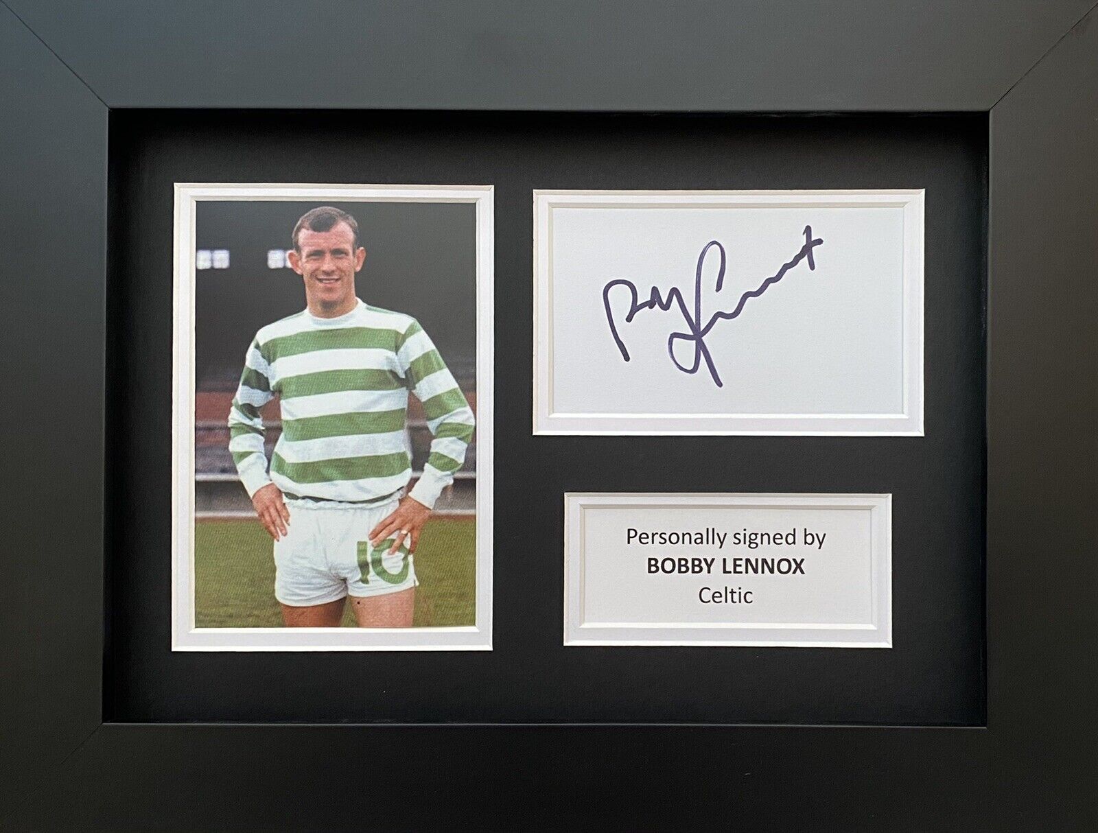 Bobby Lennox Hand Signed White Card In A4 Celtic Frame Display