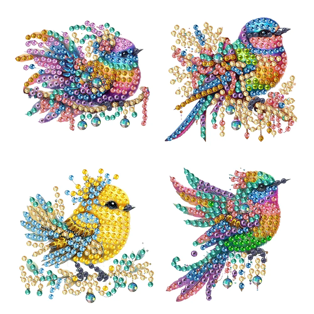 4Pcs Colorful Bird Diamond Painting Brooch Diamond Badge Pins for Art Crafts