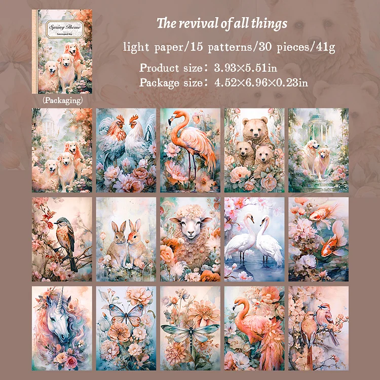 Journalsay 30 Sheets Four Seasons Having Flowers Series Vintage Character Material Paper