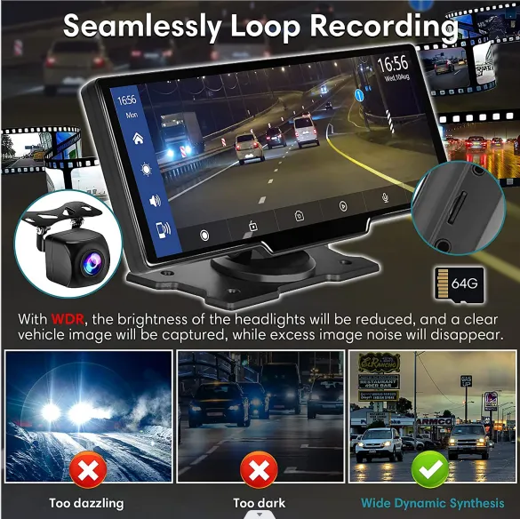 WIRELESS 10INCH CARPLAY DASHCAM + FREE REAR VIEW CAMERA