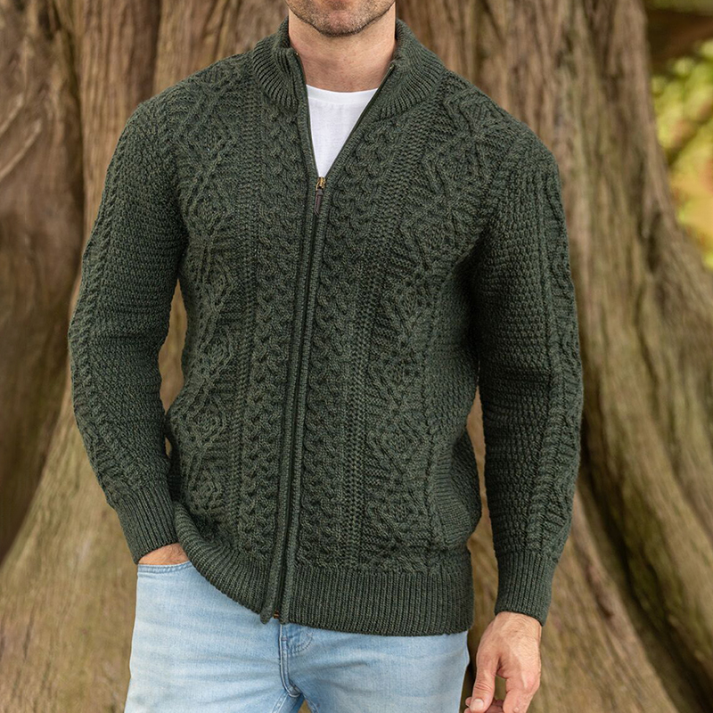 Men's Clan Fisherman Full Zip Aran Sweater Cardigan wearshes