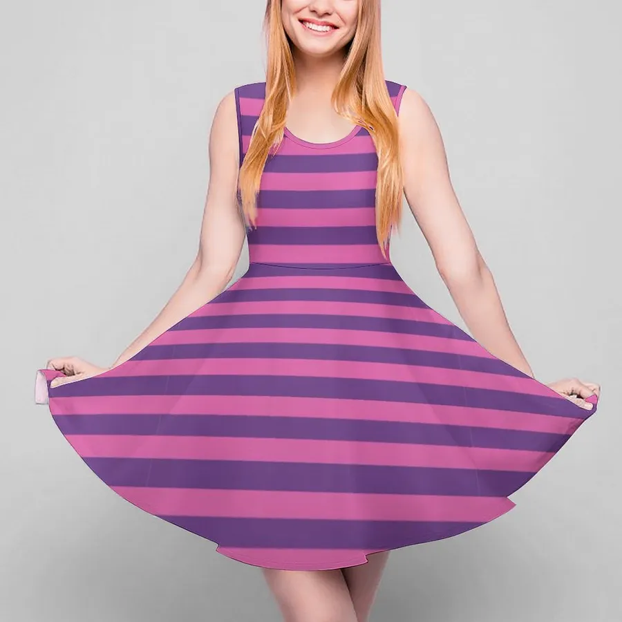Pink Purple Lavender Striped Halloween Summer Sleeveless Beach Dress Pink-2XL