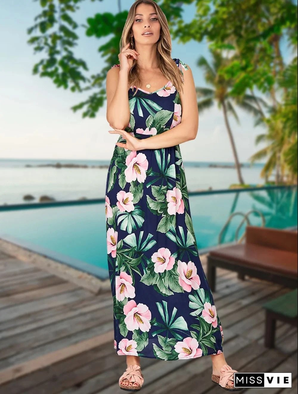 Adjustable Spaghetti Strap Floral Maxi Dress