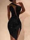 Shiny One-Shoulder Split-Side Sexy Slim Evening Mini Dress