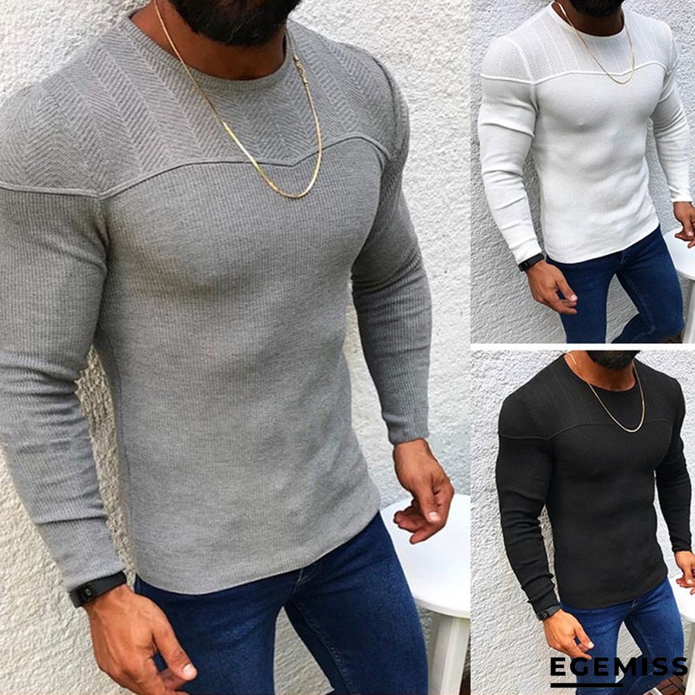 Slim Fit Long Sleeve Pullover Round Neck Sweater Top Sweater Male | EGEMISS