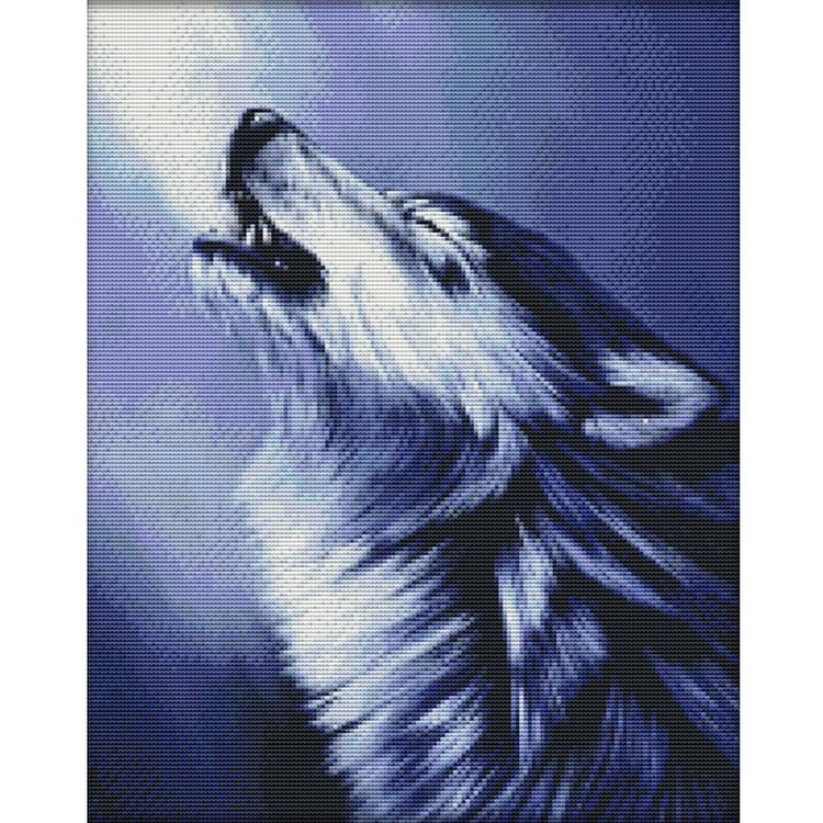 Joy Sunday - Wolf Howl - 14CT 2 Strands Threads Printed Cross Stitch Kit - 37x45cm(Canvas)