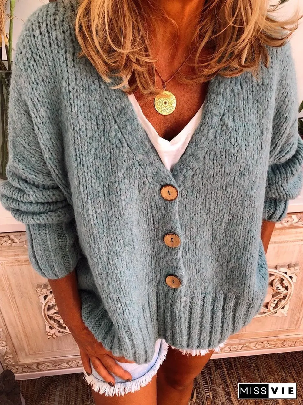 Plus Size Women Buttoned Casual Cardigans Sweater